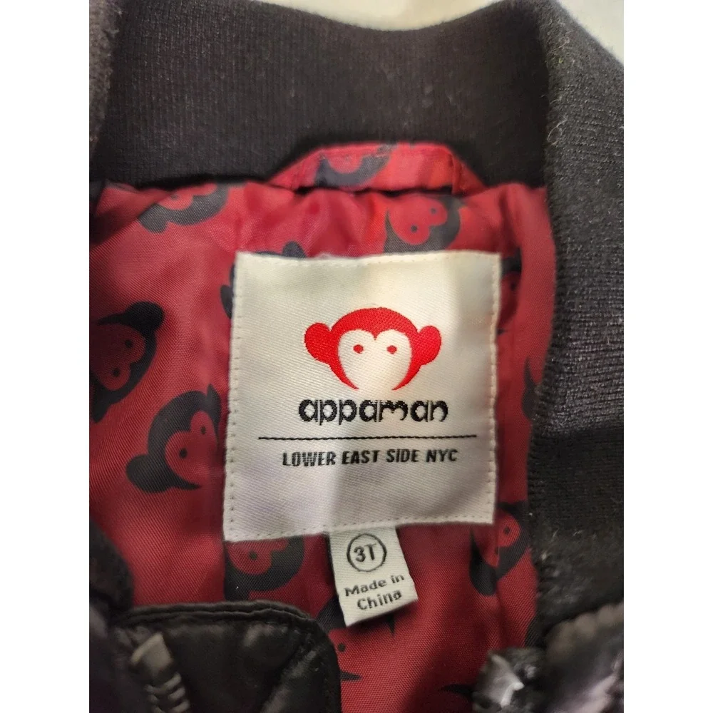 Rare Appaman Black Boys Bomber Jacket 3T Full Zip Coat Satin 3
